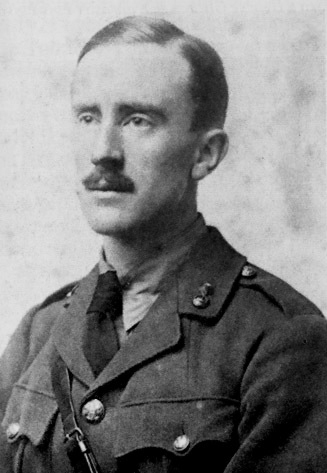 J. R. R. Tolkien (aged 24) in army uniform, photograph taken in 1916.