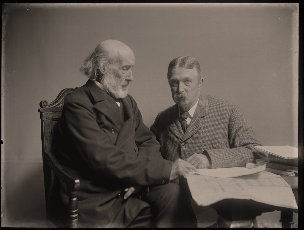 Sarah Angelina Acland, Henry Acland and John Shaw Billings inspecting plans for the New York Public Library (digital positive from half-plate negative, 1898) Bodleian Library, Minn Collection Negative 138/2